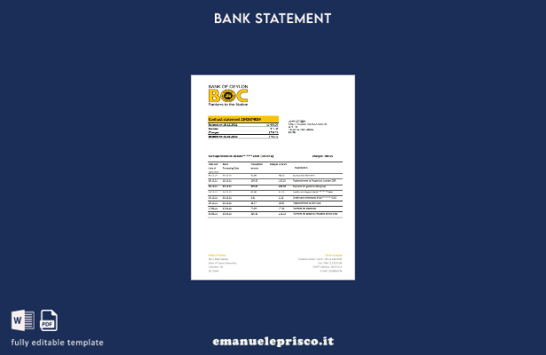 modello excel di estratto conto della Banca di Ceylon dello Sri Lanka in stile v